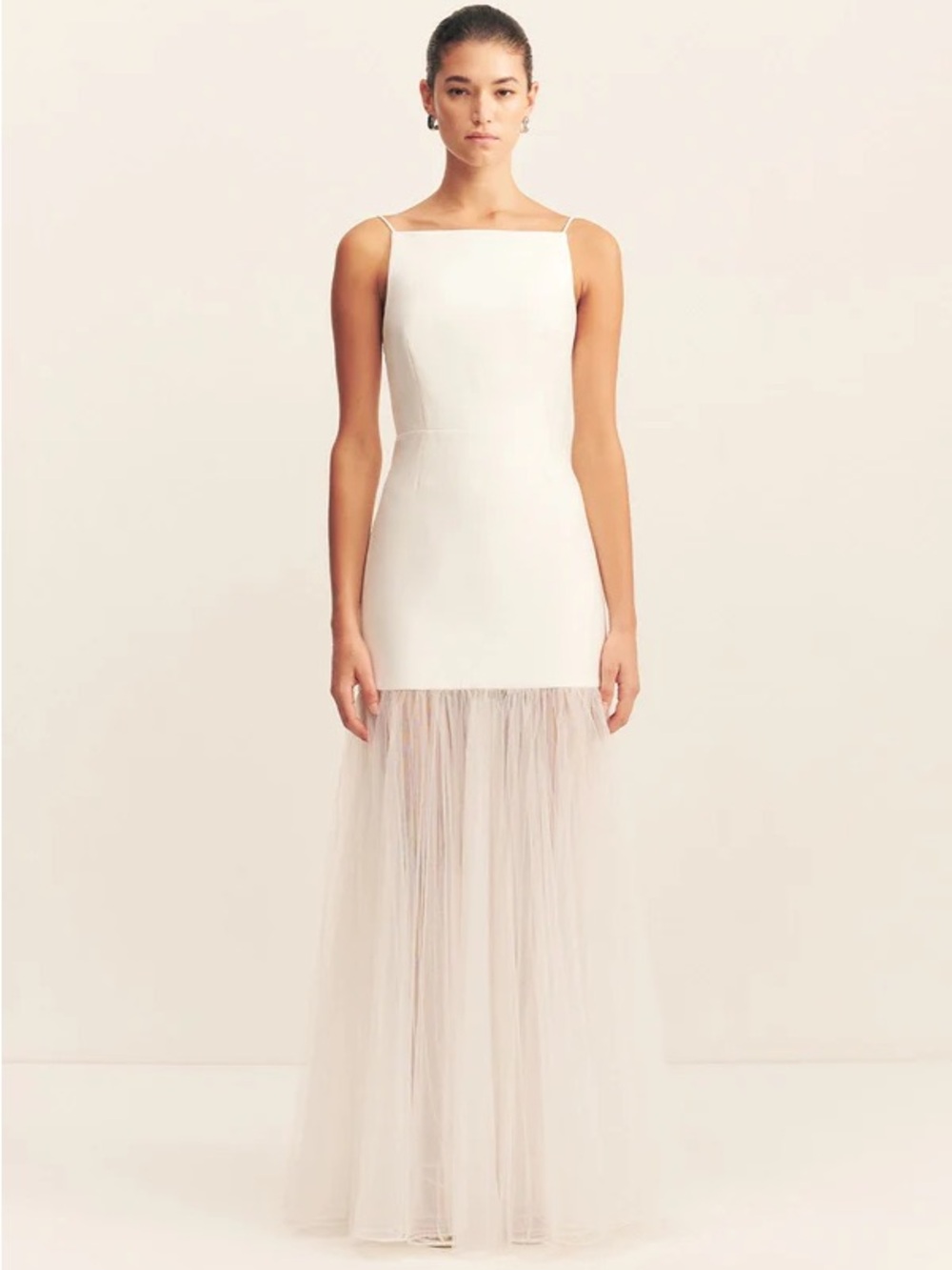 Shona Joy White Bridal Maxi Dress with Tulle Hem